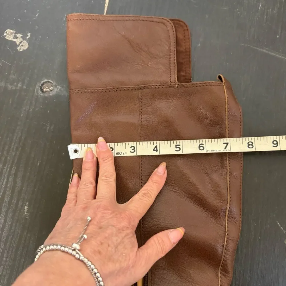 NEW Nine West Cognac Brown Noriko Leather Knee High Riding Boots Size 9.5M